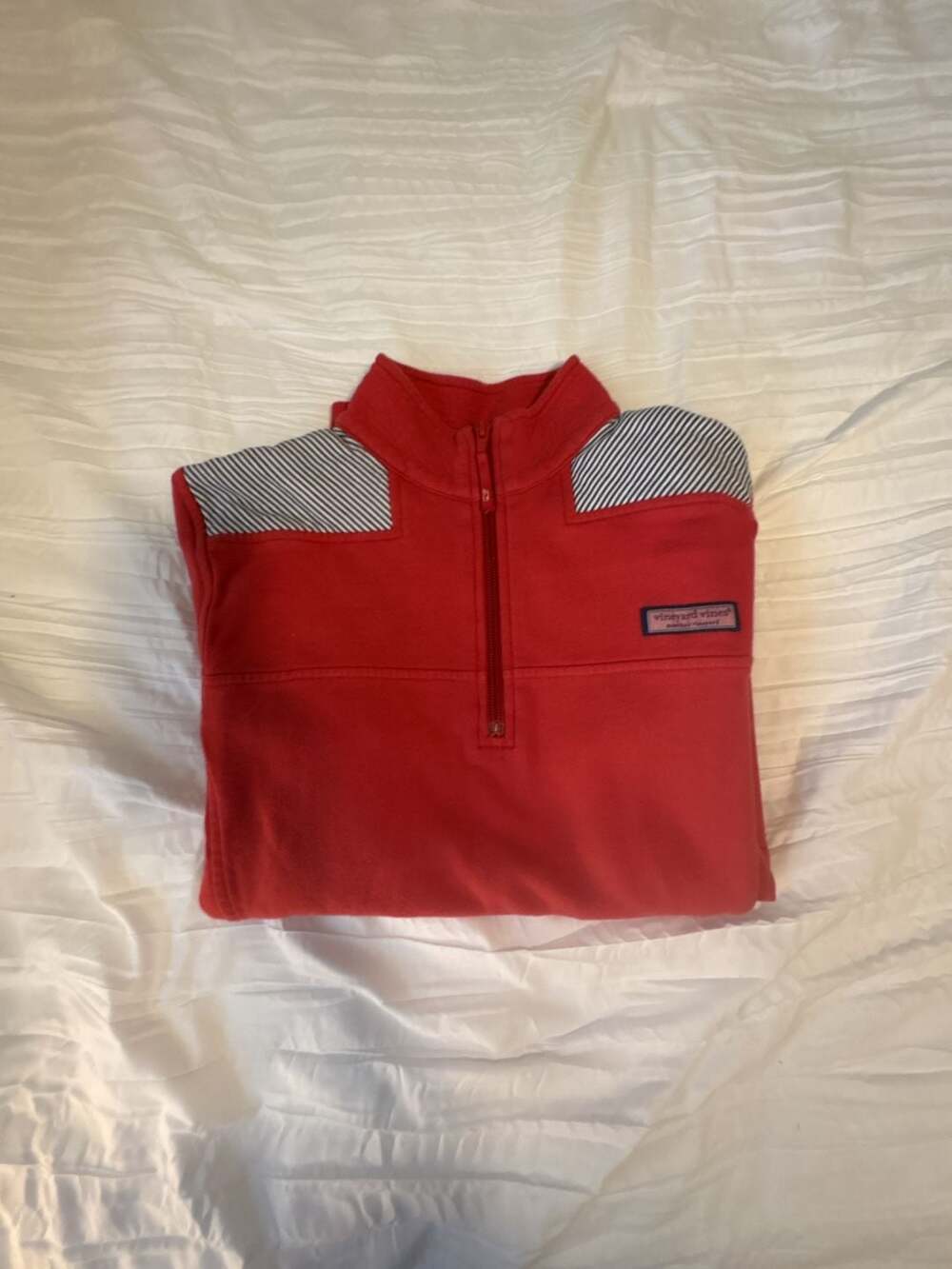 Vineyard Vines Shep Shirt Quarter-Zip Pullover with Striped Shoulder Detail